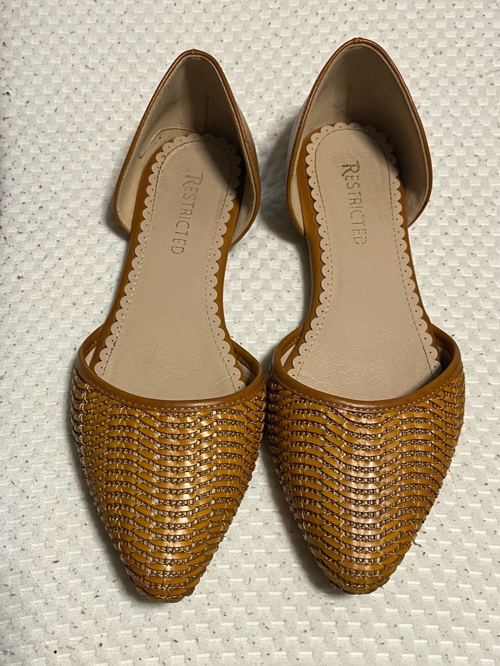 Restricted Women's Woven D'Orsay Pointed Flats in Cognac Brown